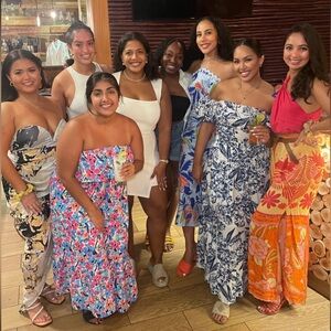 Matching set yellow and black abstract print flowy v top high low skirt